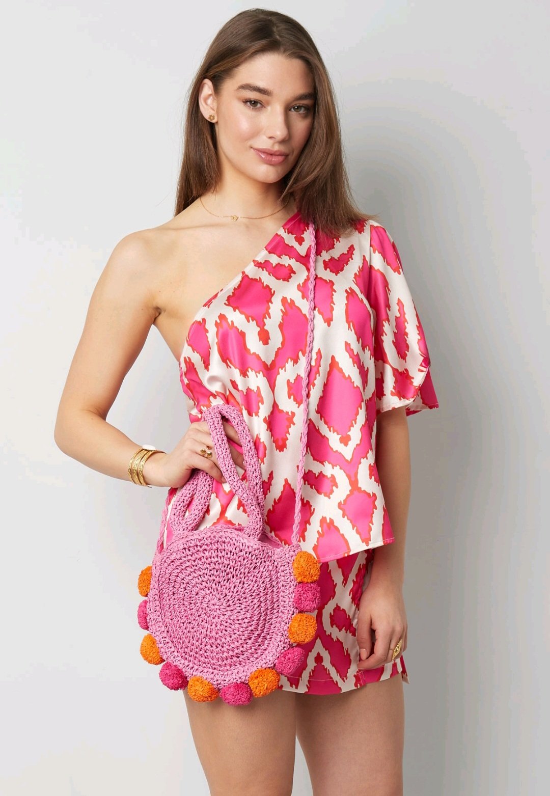 Pom pom beach strandtasje fushia