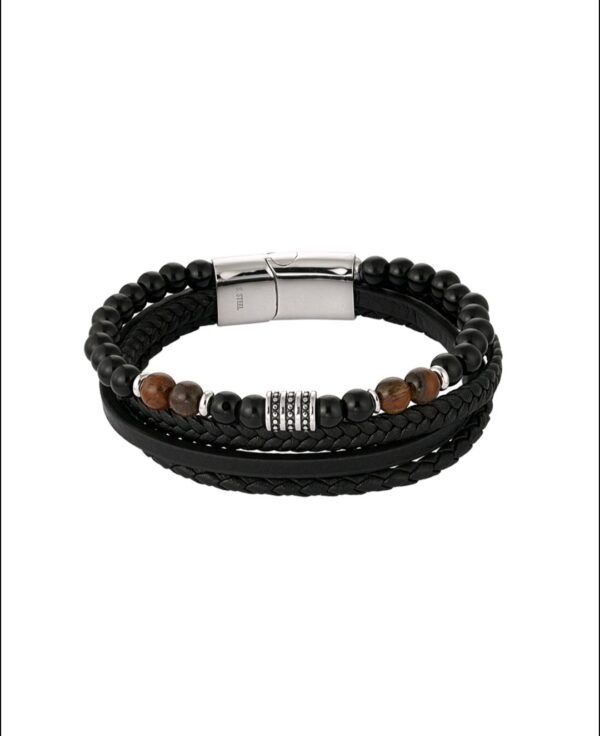 Double braided men's bracelet black/Brown - Afbeelding 3